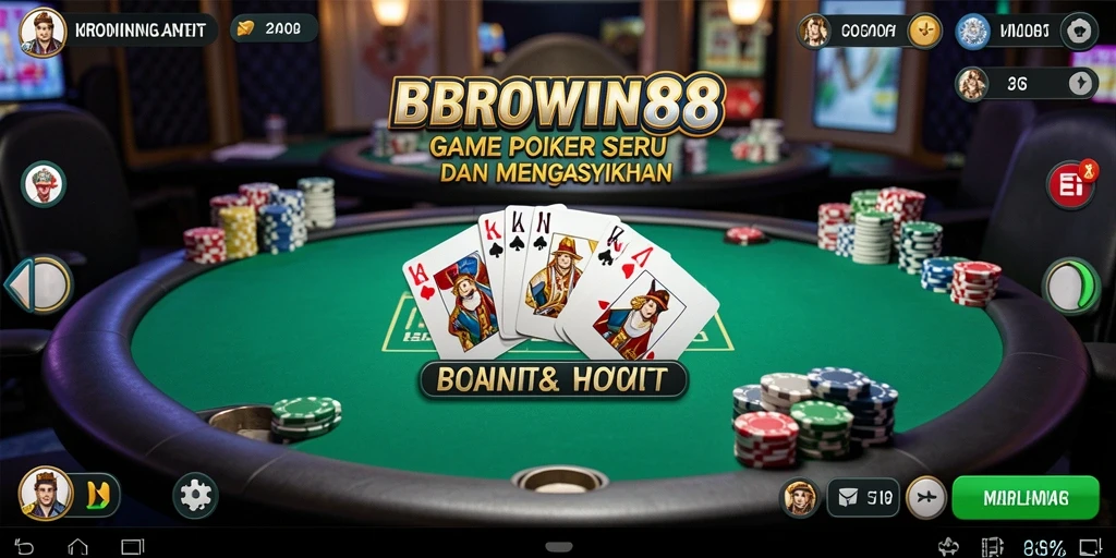 Screenshot gameplay Poker BROWIN88 yang menarik dan interaktif.