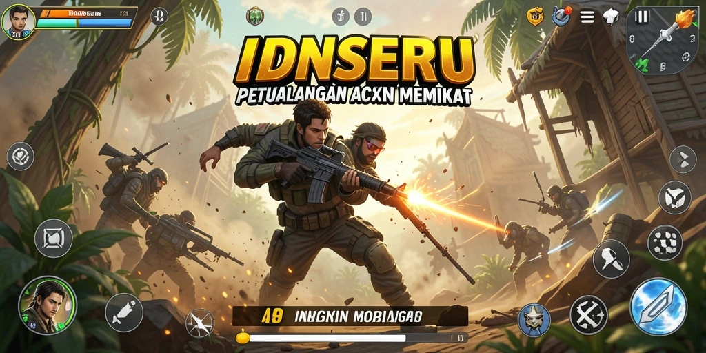 Tampilan aksi mendebarkan dalam IDNSERU dengan karakter yang berjuang melawan musuh.