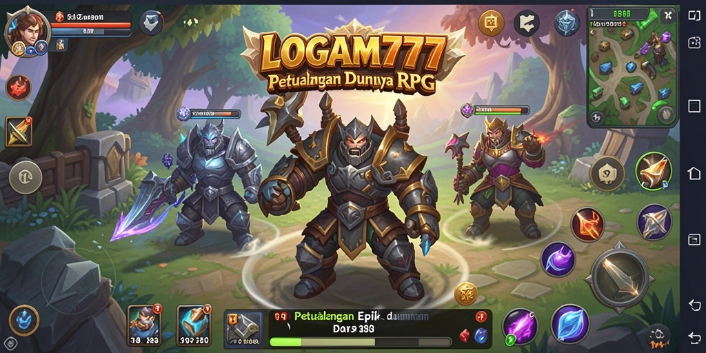 Screenshot LOGAM777 menampilkan pertempuran seru dan eksplorasi dunia RPG.