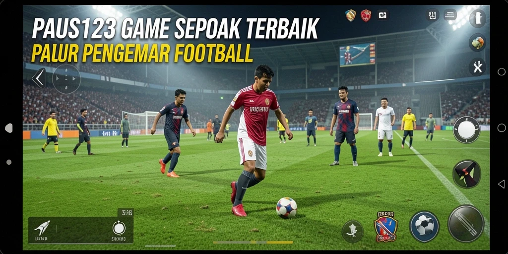 Tangkapan layar gameplay PAUS123 yang menampilkan aksi sepak bola yang intens.