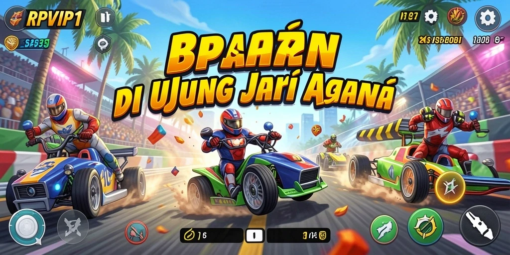 Screenshot gameplay RPVIP1 menampilkan aksi balapan yang mendebarkan.
